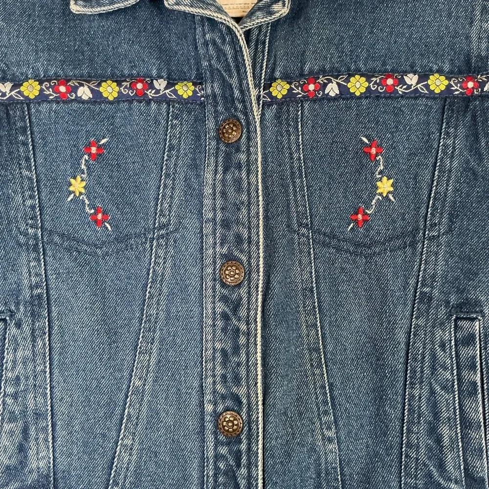 Vintage 90's Kids‎ Girls Denim Jacket Embroidered Floral  Size 5 - 6 Cottagecore